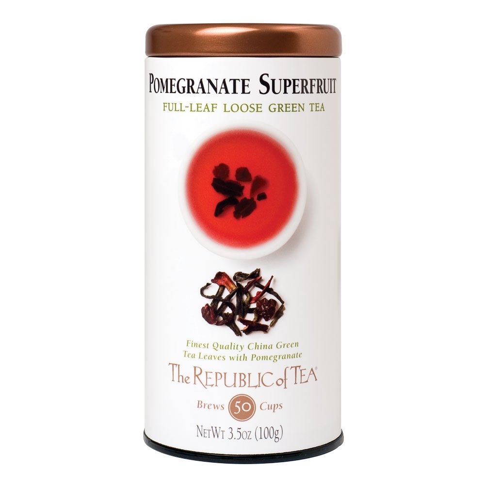 The Republic of Tea Pomegranate Superfruit Full-Leaf Loose Green Tea, 3.5 Oz Tin, Steeps 50 Cups