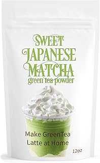Sweet Japanese Matcha Latte Green Tea Powder Mix - 12oz Homemade Green Matcha Tea Latte or Frappe (Ceremonial Grade)