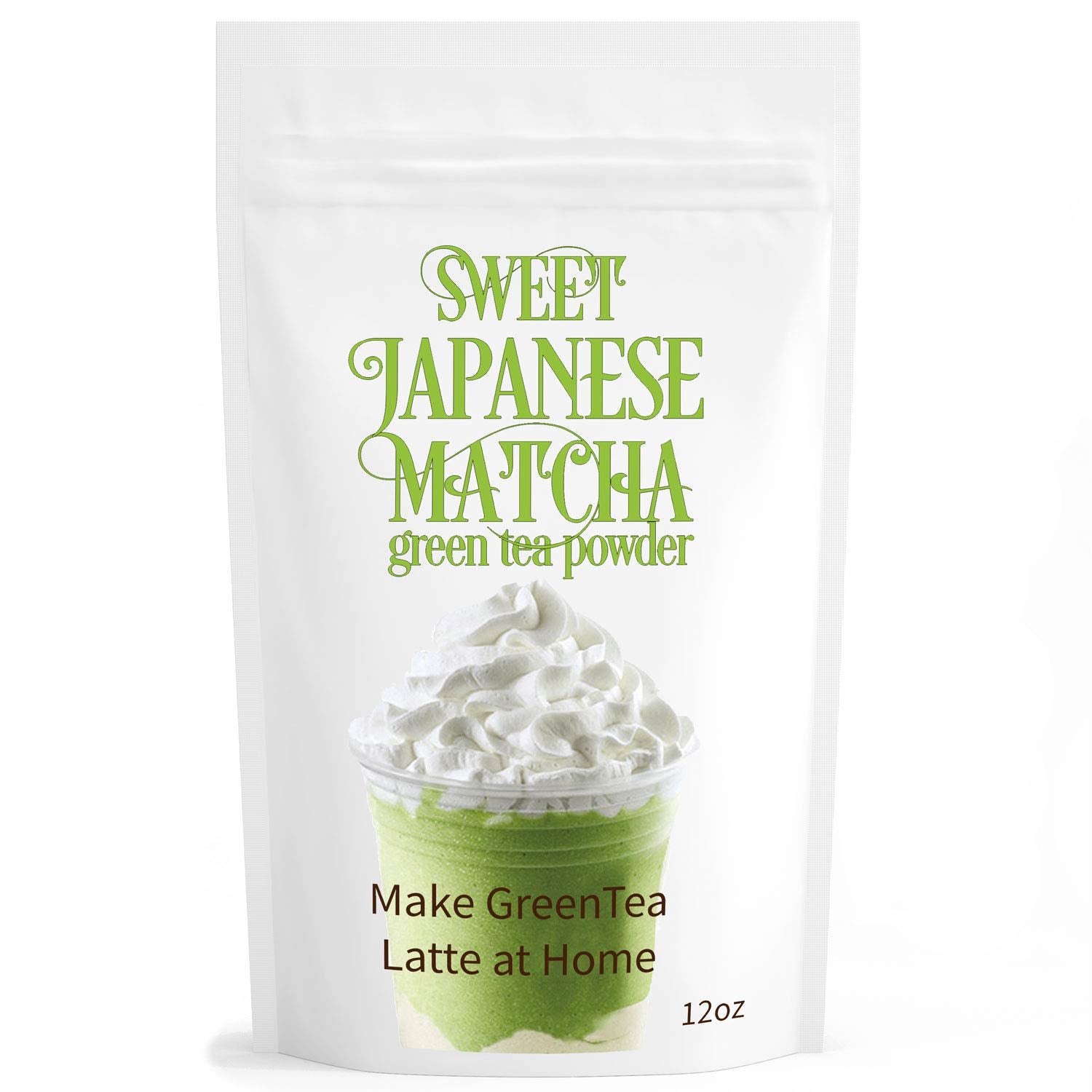 Sweet Japanese Matcha Latte Green Tea Powder Mix - 12oz Homemade Green Matcha Tea Latte or Frappe (Ceremonial Grade)