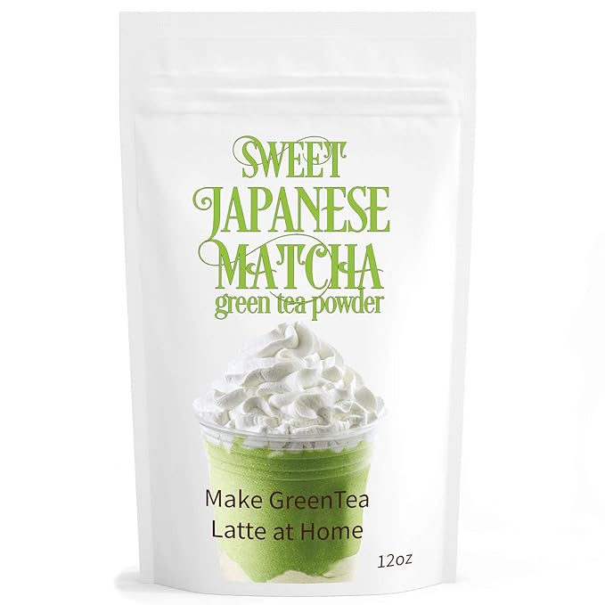 Sweet Japanese Matcha Latte Green Tea Powder Mix - 12oz Homemade Green Matcha Tea Latte or Frappe (Ceremonial Grade)