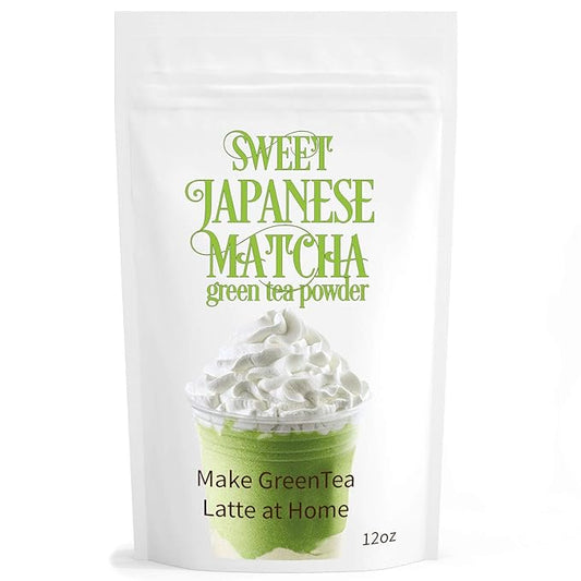 Sweet Japanese Matcha Latte Green Tea Powder Mix - 12oz Homemade Green Matcha Tea Latte or Frappe (Ceremonial Grade)