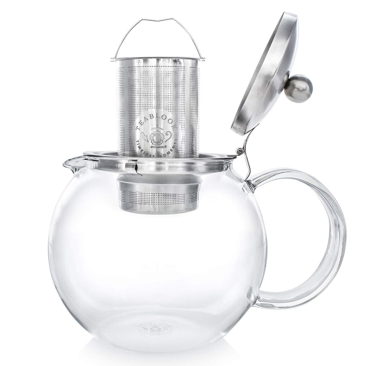 Teabloom All-in-One Glass Teapot and Tea Kettle – Heatproof Borosilicate Glass Tea Maker with Removable Stainless Steel Loose