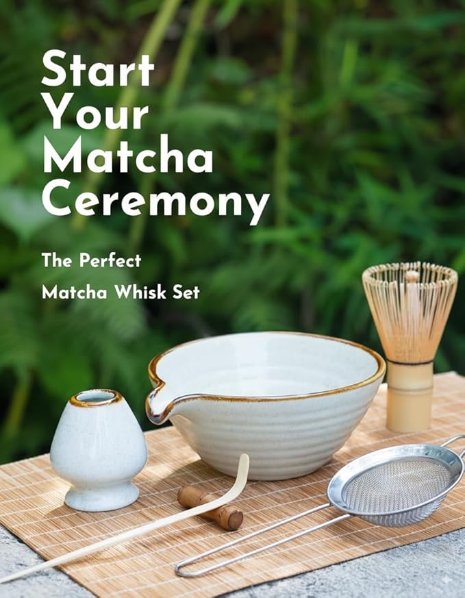 Matcha Whisk Set,Matcha Set,Matcha Kit,Matcha Bowl with Spout,Scoop,Sifter,Bamboo Whisk,Chasen Holder,Unique Gifts for Women Grifend