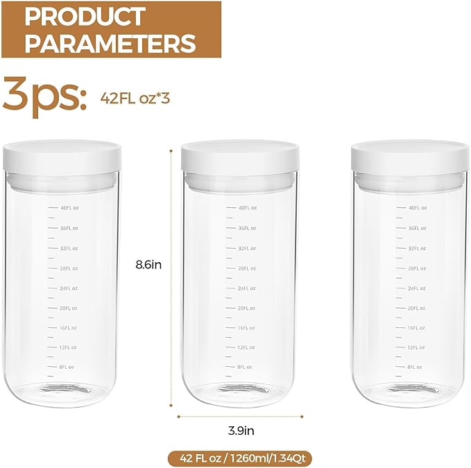 Danbark Set of 3 42oz Airtight Glass Storage Canisters with Lids - Pantry Organizers and Storage Glass for Kitchen - for Pantry, Flour, Sugar, Coffee