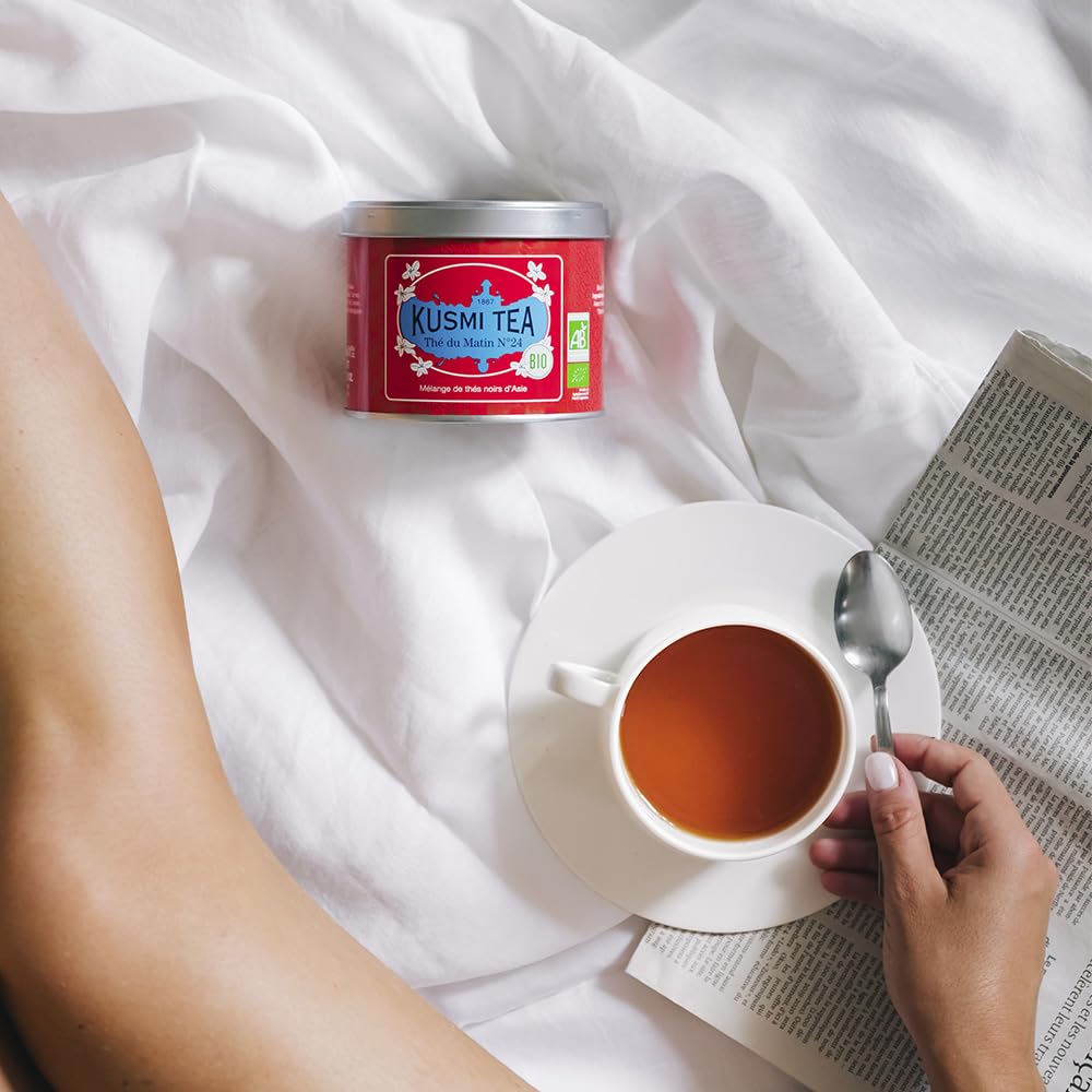 Kusmi Tea - Russian Morning No.24 - Organic Black Tea - Blend of Asian Black Teas - Grand Yunnan, Ceylon &amp; Assam - Smooth, Flavourful, Caffeinated Tea - Loose Leaf Tea - Tin Box of 3.5 oz
