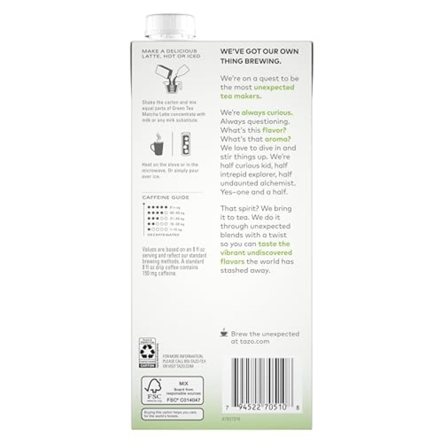 TAZO Green Tea Matcha Latte Concentrate, Sweetened with Notes of Honeydew Melon & Tropical Fruit, for Hot or Iced Lattes