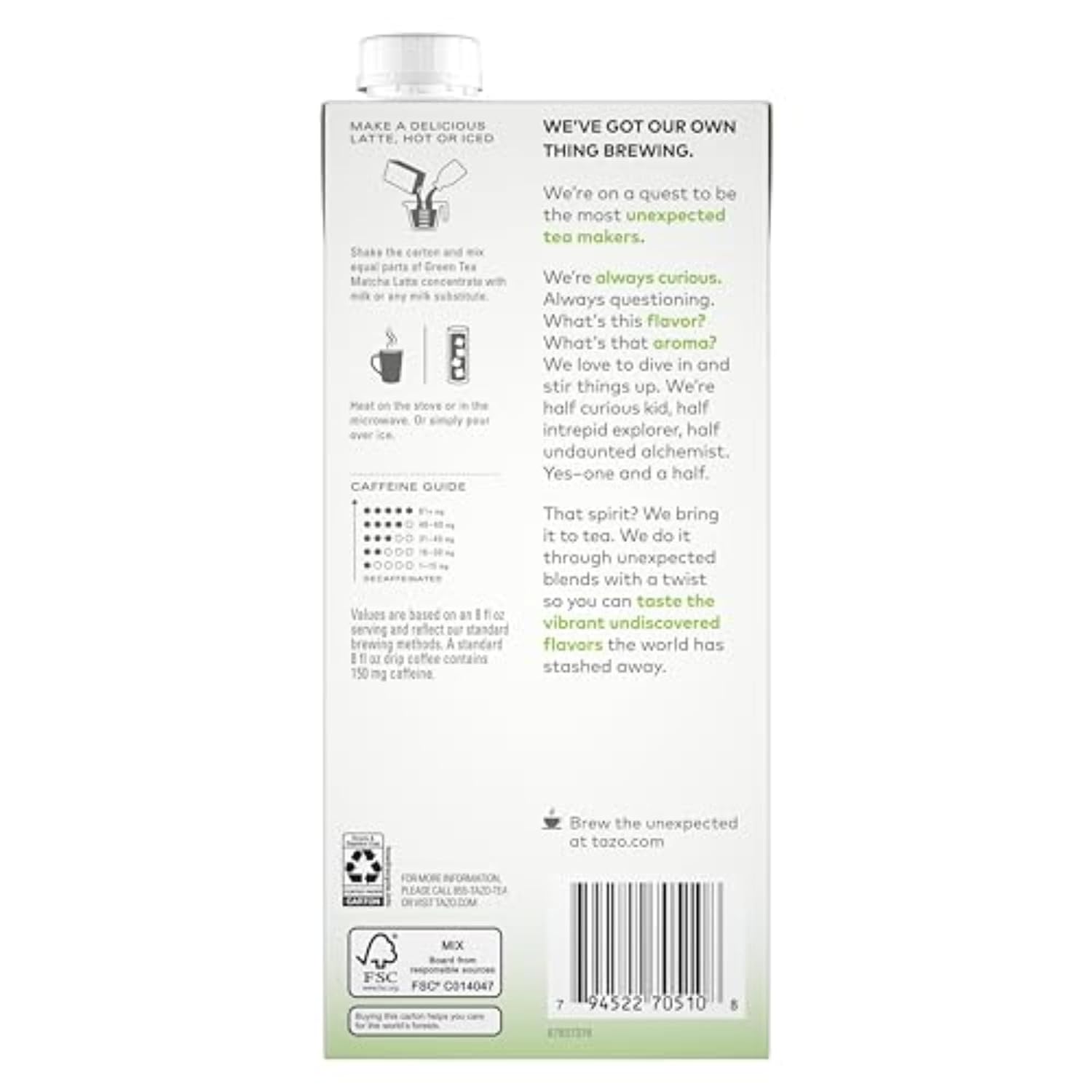TAZO Green Tea Matcha Latte Concentrate, Sweetened with Notes of Honeydew Melon & Tropical Fruit, for Hot or Iced Lattes