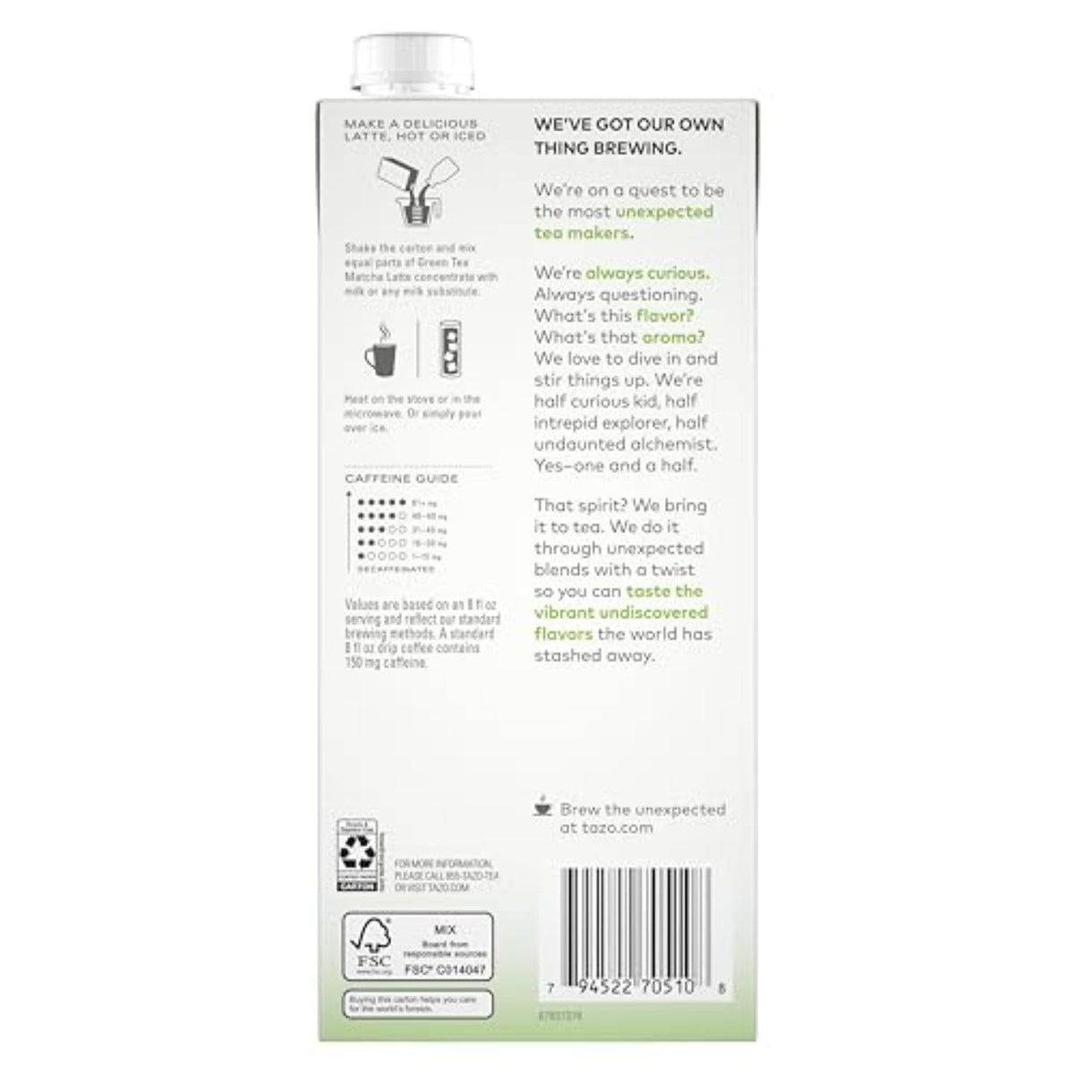 TAZO Green Tea Matcha Latte Concentrate, Sweetened with Notes of Honeydew Melon &amp; Tropical Fruit, for Hot or Iced Lattes, Mocktails, Easy-to-Serve, 32 oz Carton (Pack of 2)