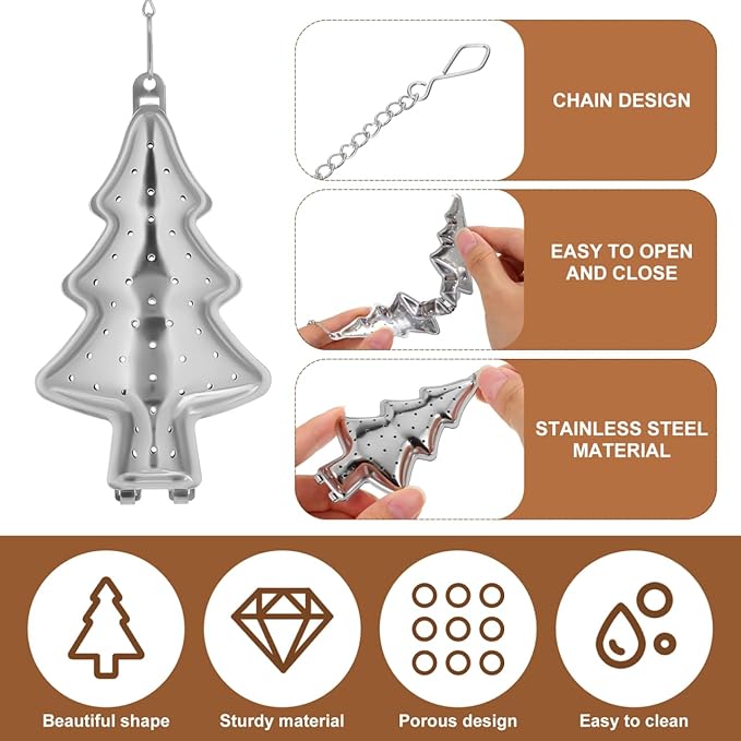 6pcs Christmas Tree Tea Infuser Strainer Filters Tea Interval Diffuser with Chain Hook Loose Leaf Tea Steeper Mesh Strainer Tea Infuser Filter for Loose Leaf Seasoning Spices Tea Lovers