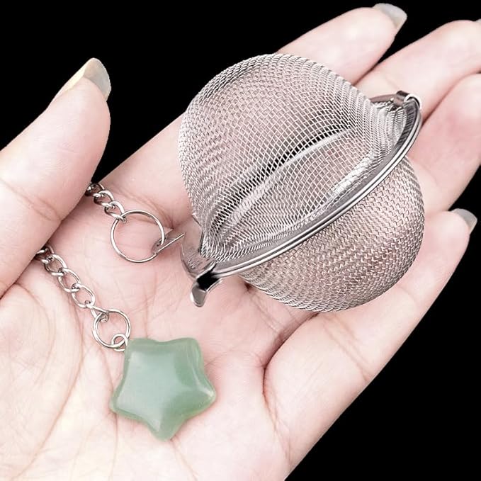 5 Pcs Tea Filter Stainless Steel with Star Crystal Energy Stone Tea Strainers with Fine Mesh Extend Chain Hook Tea Ball Infuser for Loose Tea Leaves