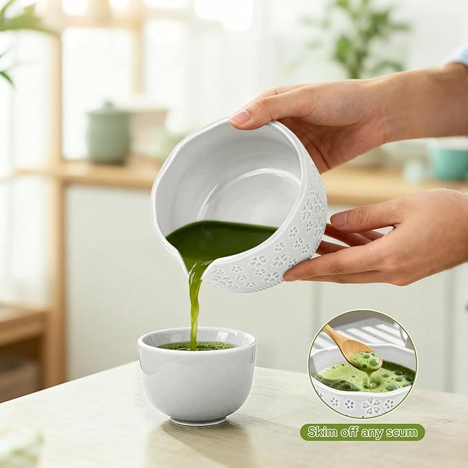 Matcha Whisk Set, 7 Pcs Matcha Making Kit with Matcha Bowl, Matcha Whisk and Holder, Bamboo Scoop, Scoop Rest, Sifter and Tea Towel，Gifts for Christmas Birthday