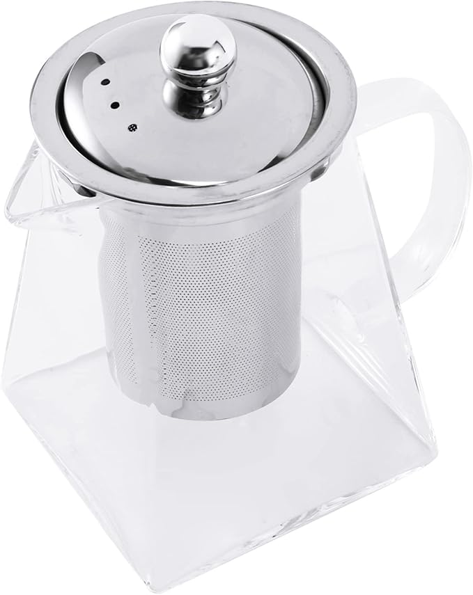 Square Glass Teapot with Infuser, 550 Ml Borosilicate Tea Pot with Strainer, Clear Leaf Tea Pots for Loose Tea