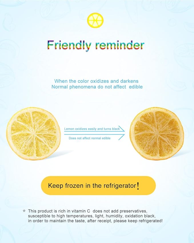 Freeze dried lemon, fresh dried lemon slices, fruit tea freeze-dried lemon, very suitable for tea, baking and decoration, beverages, cocktails, side dishes, rich taste(Freeze dried lemon, 5.64oz/160g,66-68 pieces)