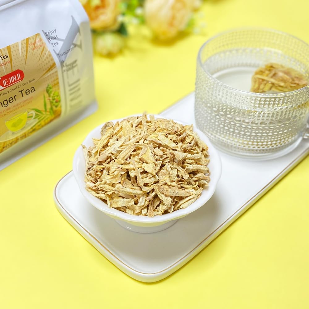 XIEJINJI Ginger Tea Bags, 100% Pure Dry Ginger Root, 4.2g x 40 Teabags, Re-usable for Brew, Spicy Digestive Ease, Eco-Conscious Tea Bags, Resealable Bag