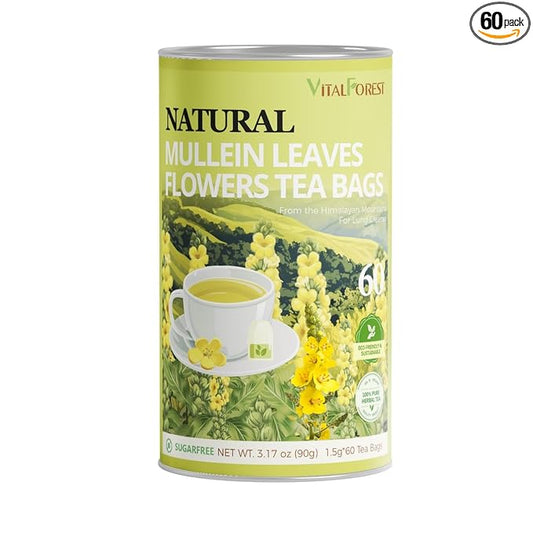 Mullein Tea Bags – 60 Count, Mullein Leaf Mullen Tea, VitalForest Herbal Mullins Mullien Tea, Caffeine-Free