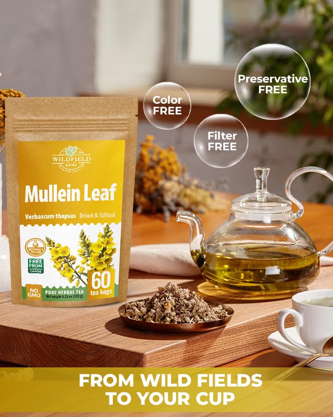 60 Bags Mullein Leaf Tea (Verbáscum L.) - 60 Count 2g Bags Mullen Leaves Mullein Loose Leaf Mulungu Hoja De Gordolobo