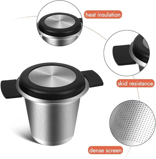 2pcs Tea Infuser for Loose Leaf Tea, Stainless Steel Tea Steeper with Heat Proof Handle, Extra Fine Mesh Tea Strainer, Gift for Tea Lovers (Black