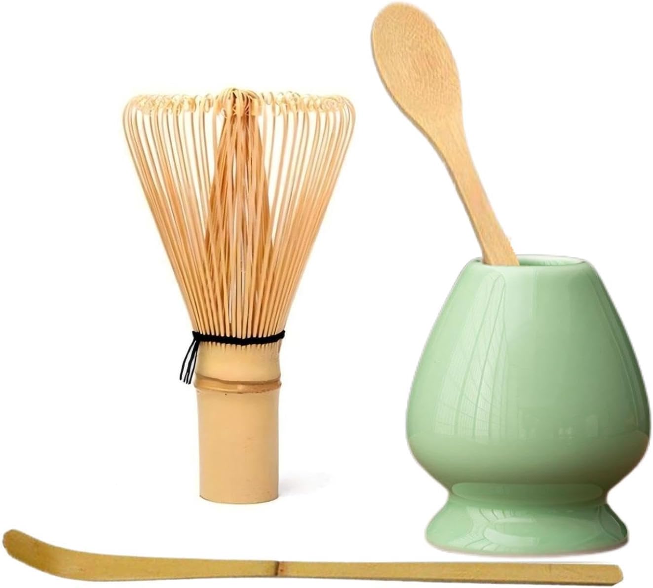 Matcha Tools ，Matcha Whisk Holder， Matcha Chasen Whisk Stand ，Ceramic Holder ，Matcha Bowl ，Traditional Japanese Tea Ceremony Starter (Fruit Green Ceramic Holder，Whisk ， 4 set)