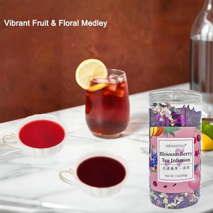Exotic Fruit & Flloral Herbal Tea Blend 7OZ,Peach Hibiscus Blackcurrant Rose,Caffeine-Free Antioxidant Rich Loose Leaf Tea For Hot Or Iced | Natural Fruit Infusion