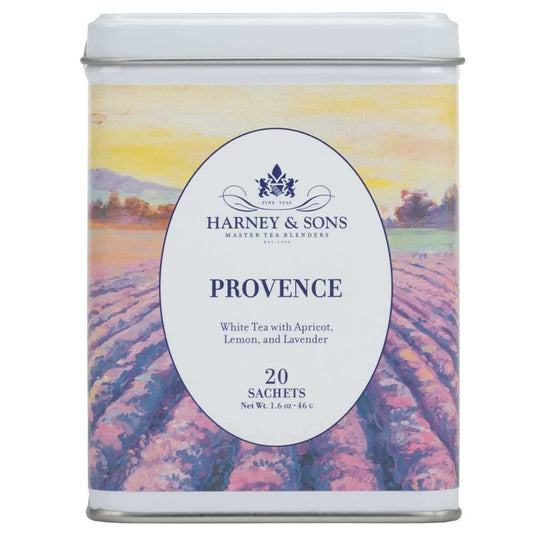 Harney & Sons Provence White Tea, 20 Sachets in Tin | White tea with apricot, lemon, lavender, vanilla and honey flavors