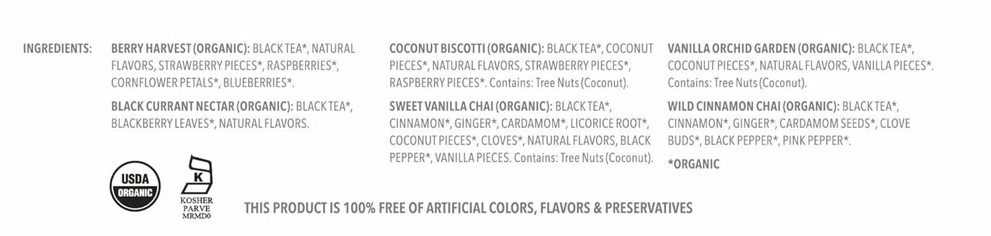 Teabloom Organic Black Forest Pyramid Tea Presentation Box, 12 Assorted Black Tea Blends, USDA Certified Organic Whole-Leaf Pyramid Tea Sachets