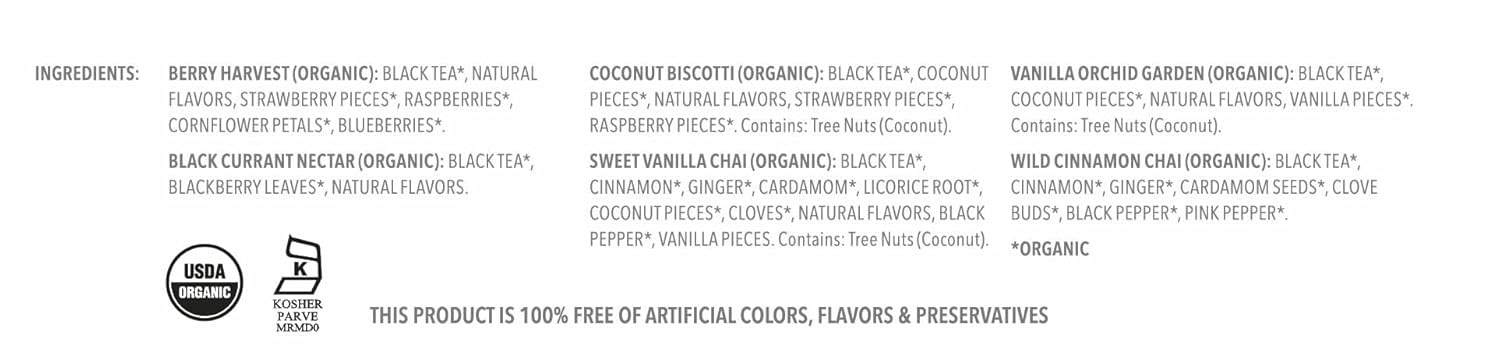 Teabloom Organic Black Forest Pyramid Tea Presentation Box, 12 Assorted Black Tea Blends, USDA Certified Organic Whole-Leaf Pyramid Tea Sachets