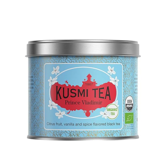 Kusmi Tea - Prince Vladimir - Organic Earl Grey Black Tea with Orange - Flavored with Citrus, Cinnamon, Bergamot, Vanilla & Spices - Caffeinated Tea - Loose Leaf Tea - Tin Box of 3.5 oz