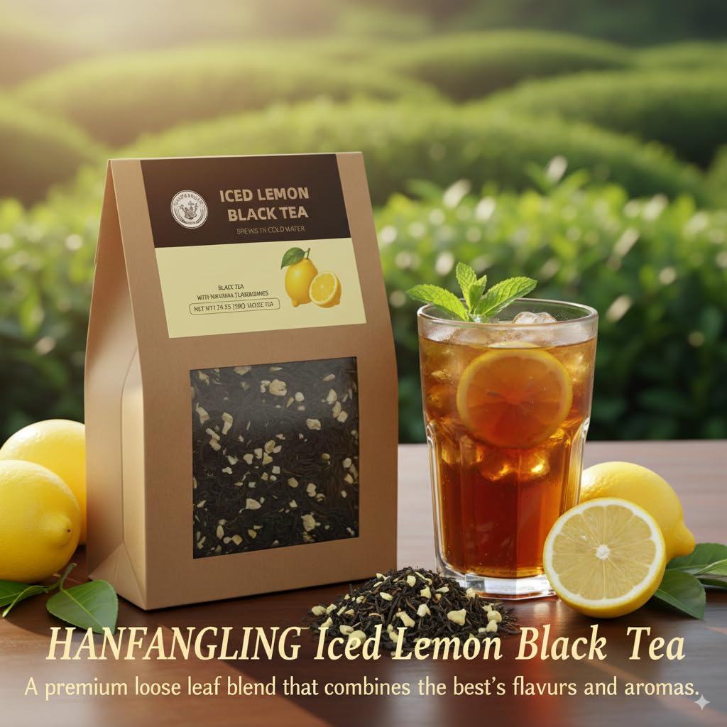 HANFANGLING Iced Lemon Black Tea - Premium Loose Leaf Blend with Real Freeze-Dried Lemon | Refreshing &amp; Natural | Brews in Cold Water | 1.76 oz (50g) Pack