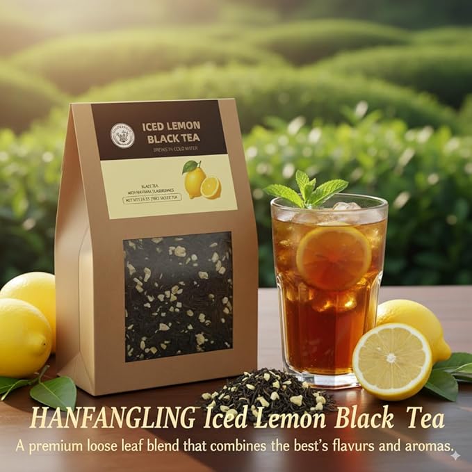 Hanfangling Iced Lemon Black Tea - Premium Loose Leaf Blend with Real Freeze-Dried Lemon, Refreshing & Natural, Brews in Cold Water