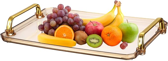 uxcell Plastic Serving Tray with Golden Handle, 12 x 8.6 Modern Rectangular Decorative Tray Acrylic 