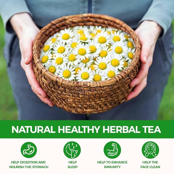 WOTIHA-Natural Chamomile tea 99.75g. 100% Natural Chamomile Herbal Tea.Non-GMO • Additive-Free • Caffeine-Free • Sugar-Free • Vegan