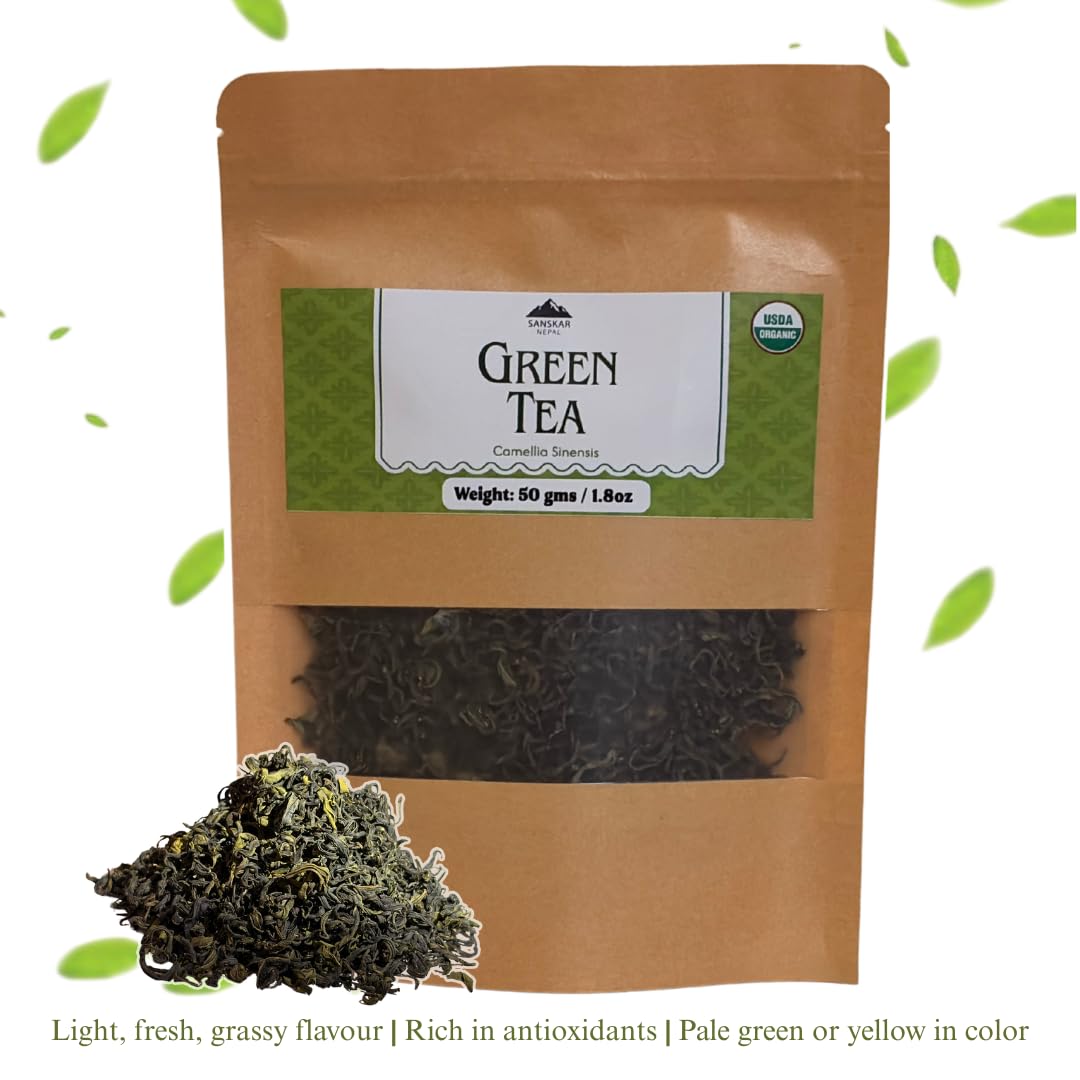 Sanskar Nepal - Green Tea, Superior Single-Origin Green Tea Leaves from Nepal, High-Altitude-Grown Loose Leaf Tea, 50 g/1.7 oz Bag Yields 25 Cups