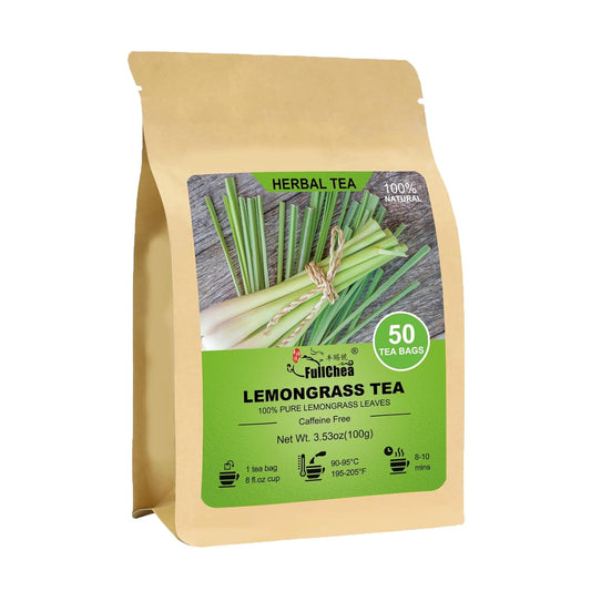FullChea Lemongrass Tea Bags, 50 Counts, Hierba Limón, Non-GMO, Caffeine-Free