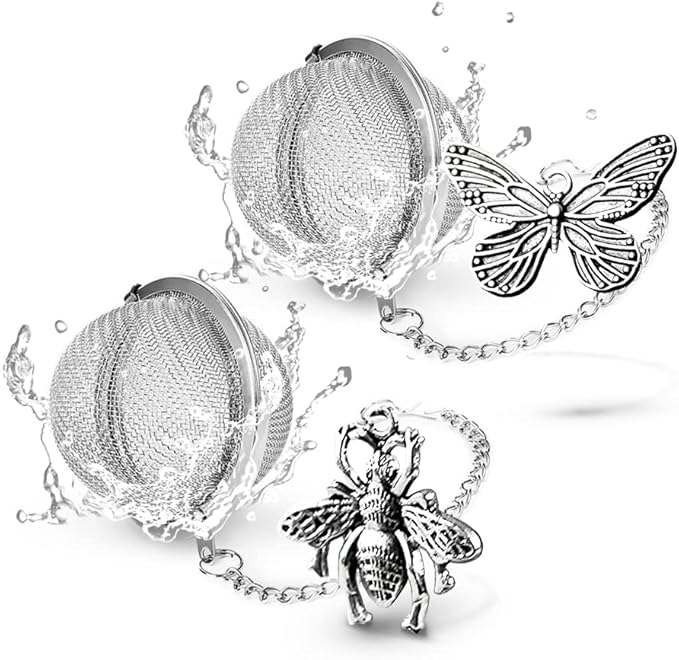 2pcs TeaSanavie Tea Infuser，Loose Tea Steeper Couple Handmade Honey Bee & Butterfly Tea Strainers for Loose Tea