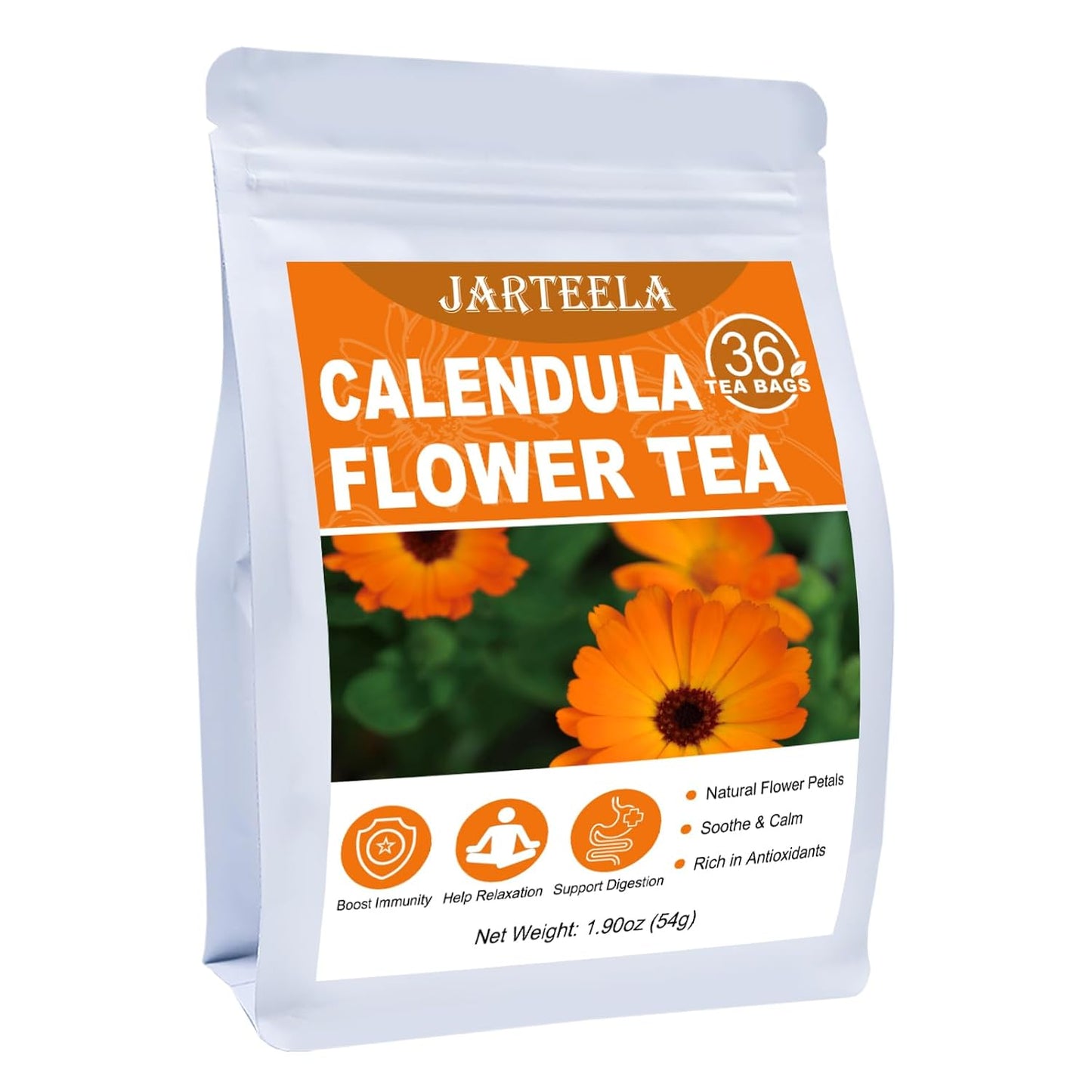 Jarteela - Dried Calendula Flowers Tea Bag, 36 Ct, Calendula Herbs Teabags | calendula flowers, supports gentle digestion and helps maintain healthy-looking skin. Caffeine-free, Non-GMO.