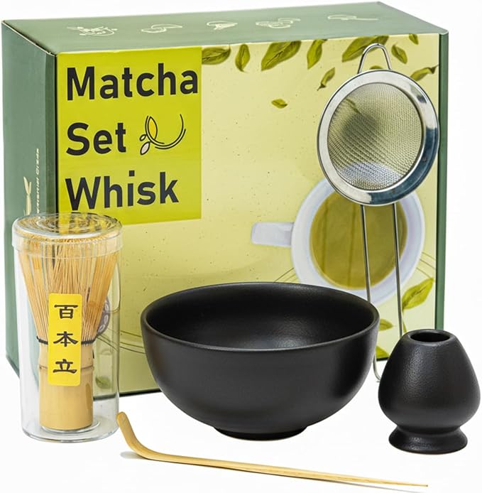 Matcha Whisk Set,Matcha Set,Matcha Kit,Matcha Bowl with Spout,Scoop,Sifter,Bamboo Whisk,Chasen Holde