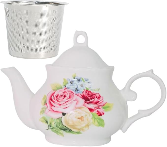 Classic Vintage British Royal Style Ceramic Teapot, 30OZ Large Teapot Perfect for Everyday Gathering