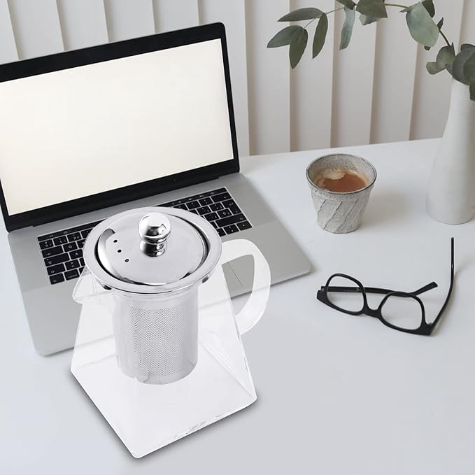 Square Glass Teapot with Infuser, 550 Ml Borosilicate Tea Pot with Strainer, Clear Leaf Tea Pots for Loose Tea