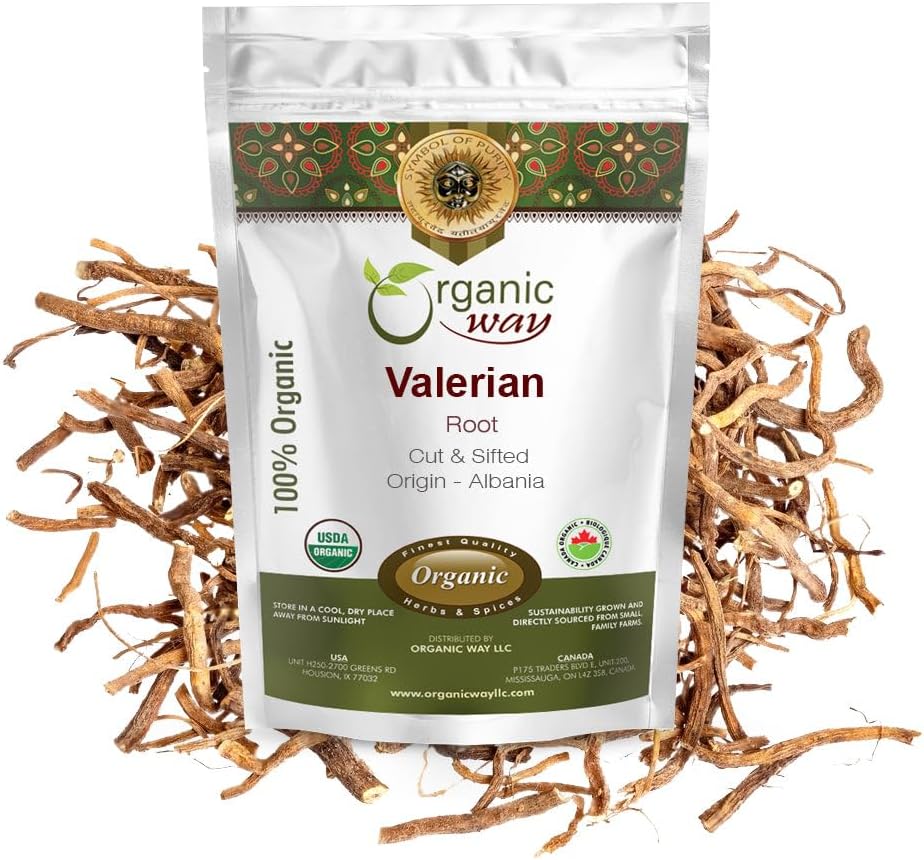 Organic Way Valerian Root Cut &amp; Sifted - Herbal Tea (16 Oz) | Valeriana officinalis, European Wild-Harvest - USDA Organic &amp; Kosher Certified; Non-GMO &amp; Gluten-Free 100% Raw from Albania