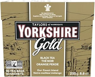 Yorkshire Tea, Gold, Pillow Tea Bags, 80 Count (Pack of 1), Premium Blend, Rich, Smooth, and Satisfying, Classic British Breakfast Blend, Caffeinated, Enjoy Hot or Iced, 80 Teabags