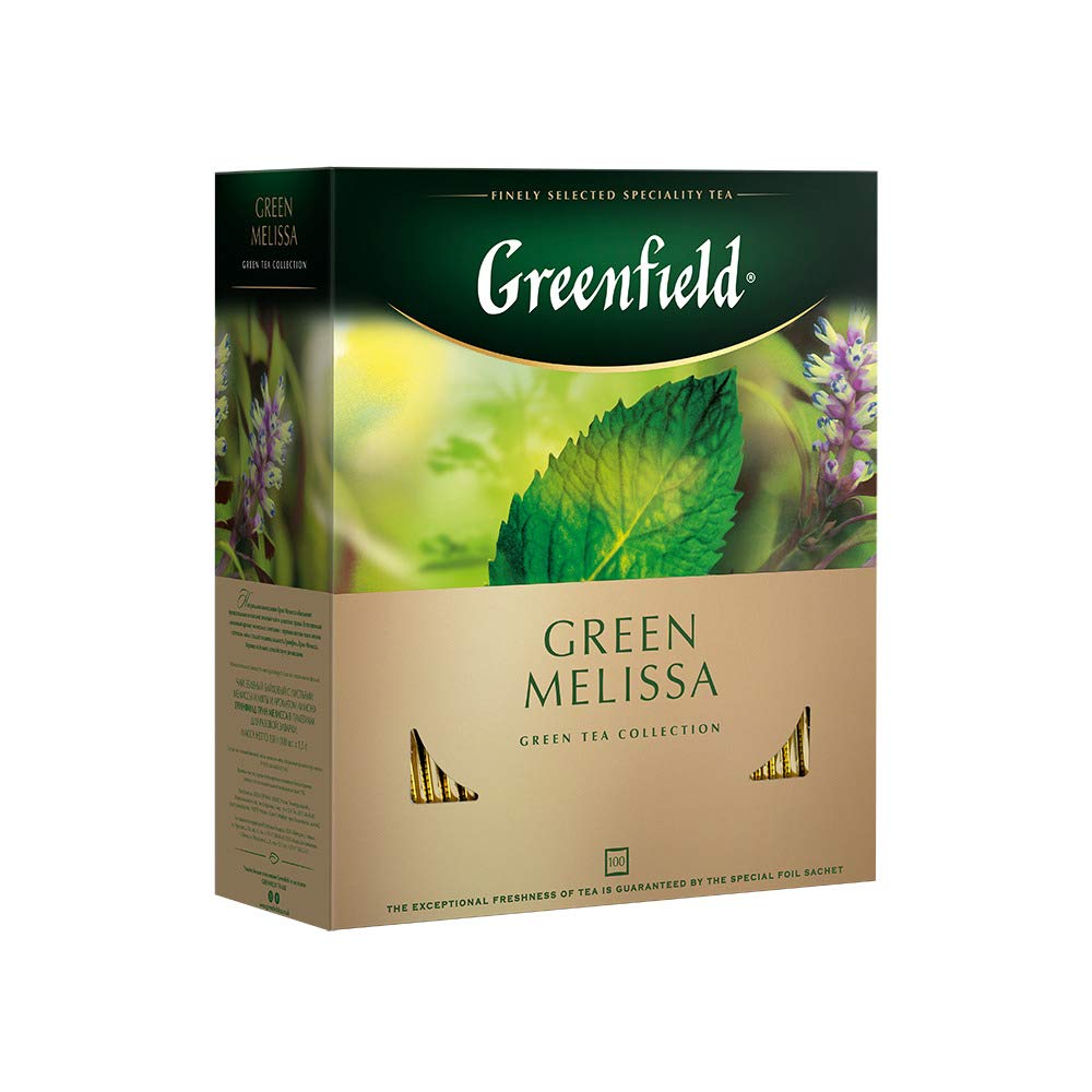 Greenfield Green Melissa Green Tea - 100 Individually Wrapped Tea Bags - Green Tea with Lemon Balm, Peppermint, and Natural Lemon Flavor - Refreshing Citrus Herbal Blend - 5.29 oz