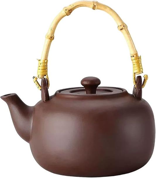 Japanese Tea Pot 800ml/28oz Purple Sands Clay Teapot with Wood Handle Kungfu Teapot for Stovetop, Chinese Tea Pot