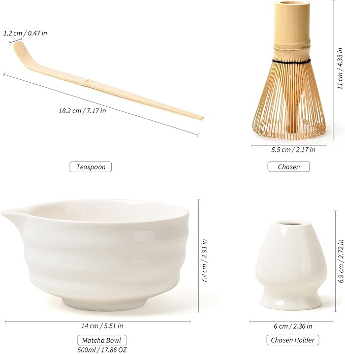 Authentic Japanese Matcha Ceremony Set - 17oz Traditional Chawan Bowl with Bamboo Whisk (Chasen), Scoop & Stand - Complete Starter Kit for Beginners
