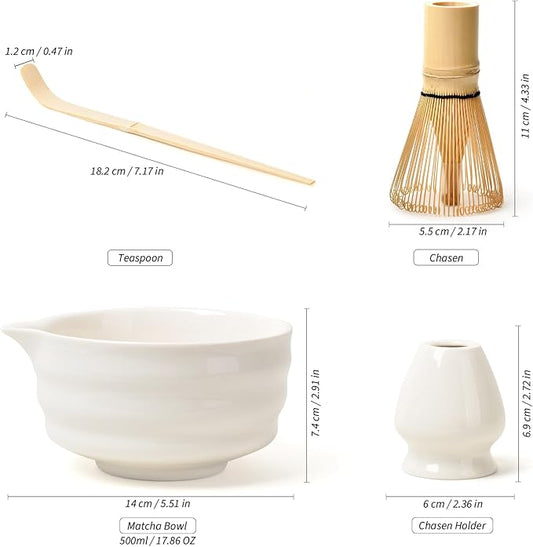 Authentic Japanese Matcha Ceremony Set - 17oz Traditional Chawan Bowl with Bamboo Whisk (Chasen), Scoop & Stand - Complete Starter Kit for Beginners