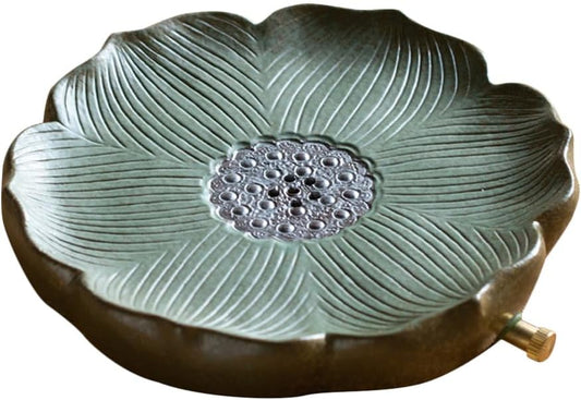 Garneck Tea Tray Ceramic Tea Serving Tray with Draining Board Retro Lotus Pattern Pot Mat Chinese Gongfu Coffee Table Table Box with Water Storage for Kungfu Set 20CM