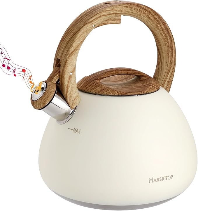 Marskitop Tea Kettle, 2.6 Quart Tea Pot for Stove, Food Grade Stainless Steel Whistling Teapot for Stovetop with Anti-Hot Handle