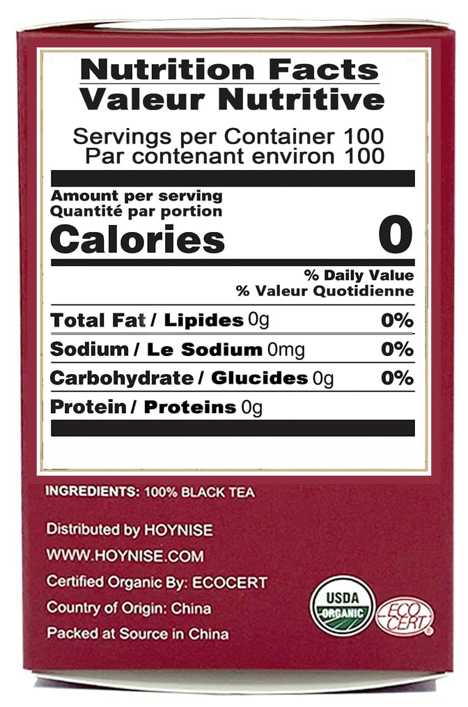 HOYNISE - USDA Organic Black Tea Loose Leaf - Yunnan Dianhong Black Tea - Organic Breakfast Tea - Rich Aroma, Full-Bodied Flavor - High Mountain Grown, 100g/3.5oz