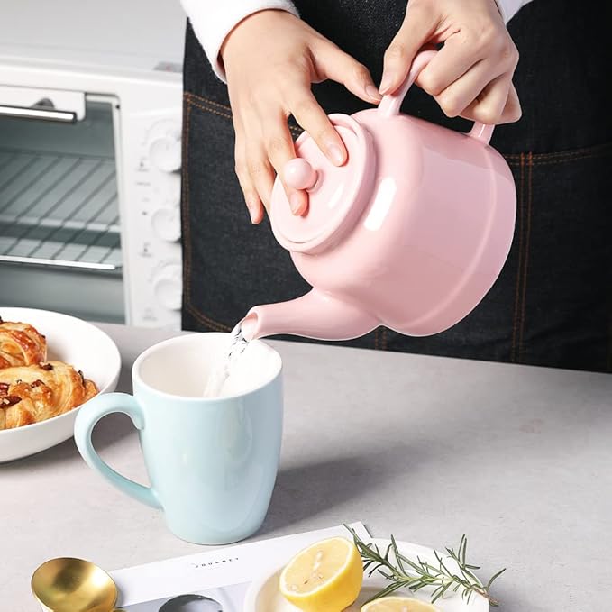 Sweejar 35 oz Porcelain Tea Pot, Teapot with Removable 18/8 Stainless Steel Infuser, Microwave & Dishwasher Safe Tea Maker