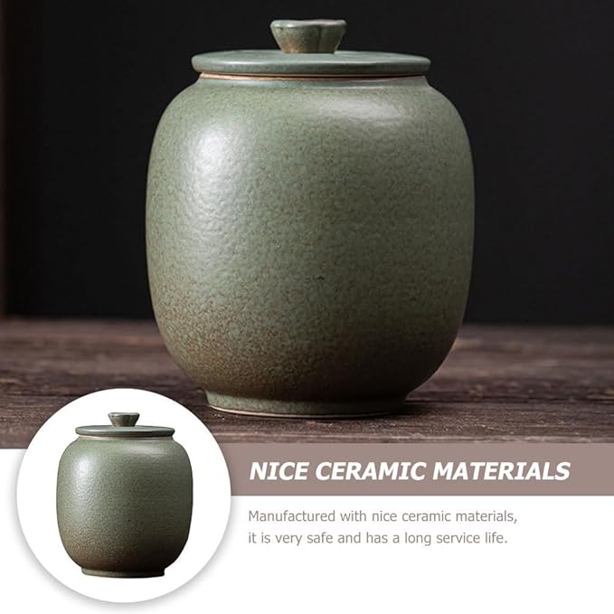 STOBAZA Ceramic Tea Canister with Lid 3.07X3.14X3.66 Inch Compact Kitchen Storage Jar for Tea Coffee Sugar Spices Food Organization