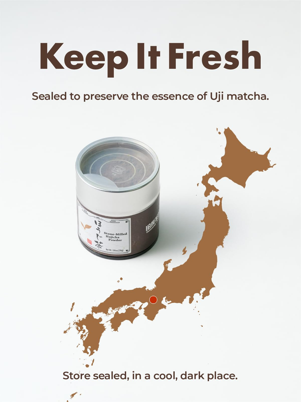 TAGASHIRA CHAHO Hojicha Powder (30g/1.06oz) - Kyoto Uji, Stone Milled, Japanese Roasted Green Tea Latte Powder, Low caffeine
